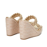 Lässige Espadrilles mit geflochtenem Plateau-Keilabsatz und quadratischer Zehenpartie - Champagner